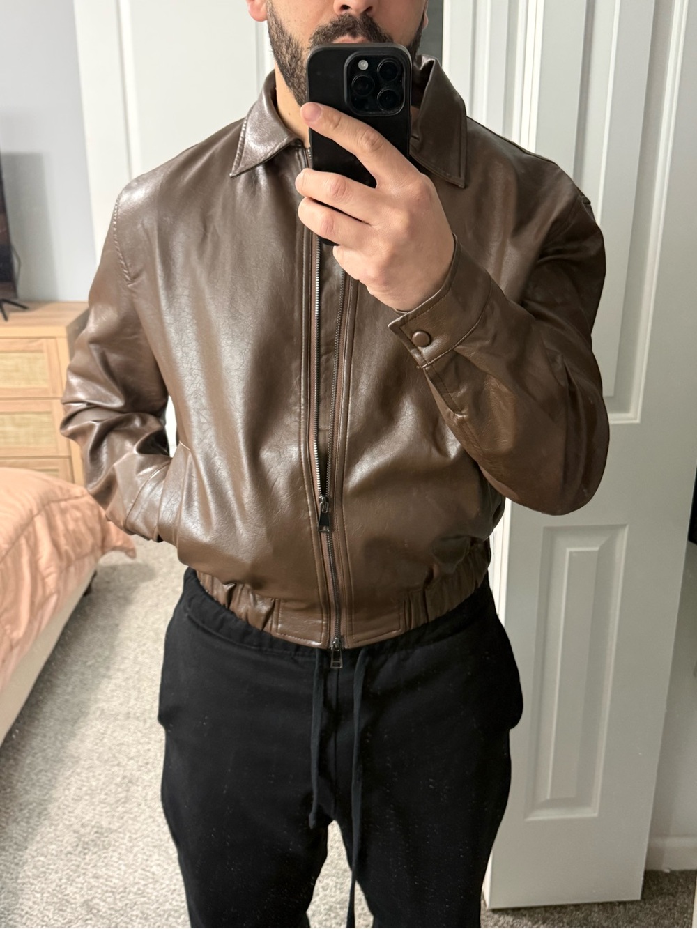 Men's Brown Leather Zip-Front Jacket